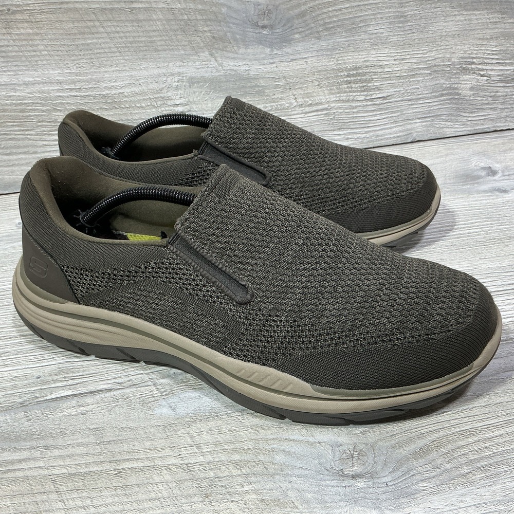 Skechers Relaxed Fit Memory Foam Shoes Mens 12 Olive Brown Slip On 204000 OLBR